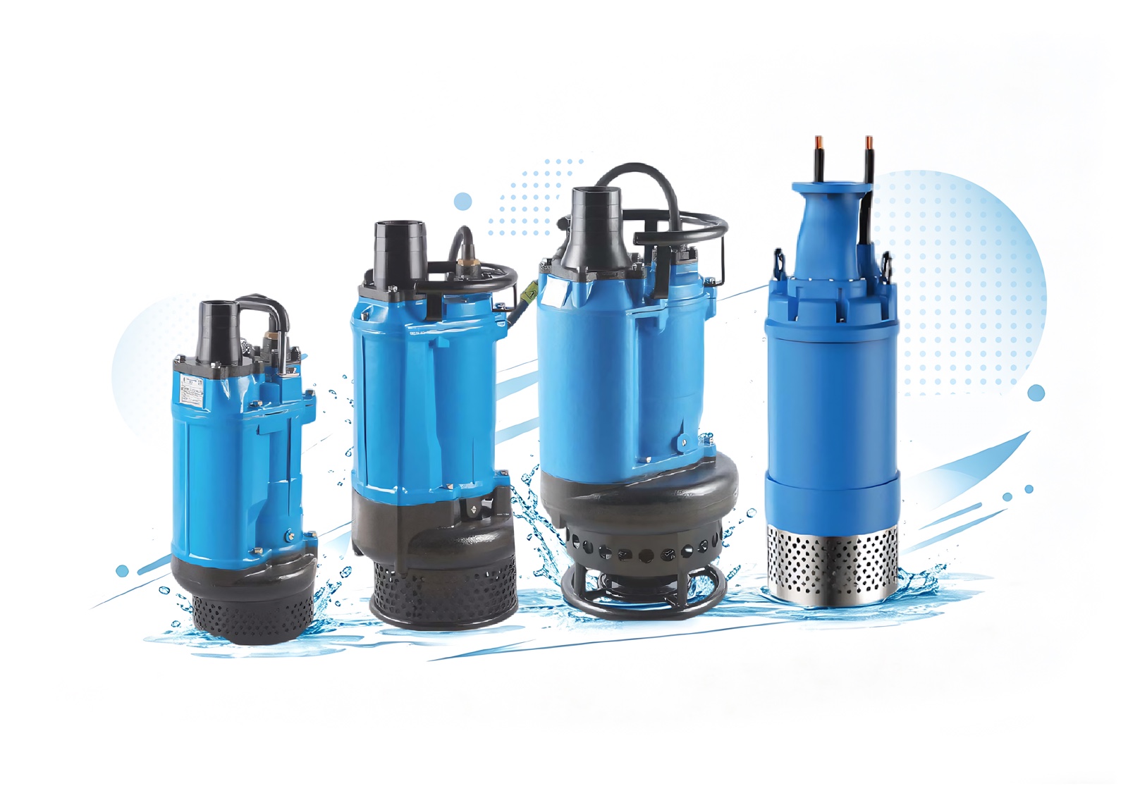 ONE WHALE blue submersible dewatering, sludge and slurry pump lineup